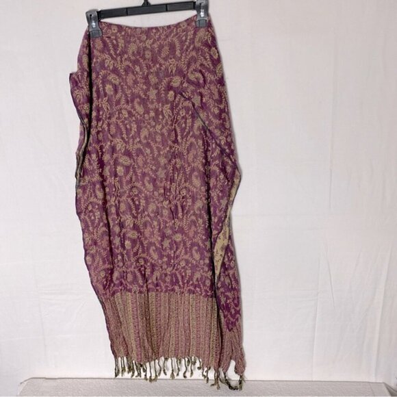 5/$25 Vintage Burgundy Tan Paisley Wrap Scarf With Fringe - Picture 4 of 13